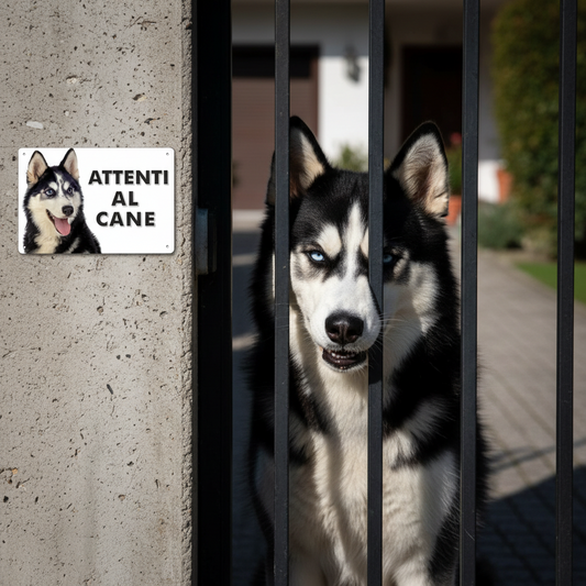 Pubblimania „Vorsicht vor dem Sibirischen Husky“-Schild aus 3 mm starkem Aluminiumverbundmaterial