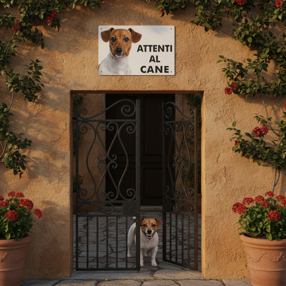 Cartello Attenti al Cane con Jack Russell - Formato Quadrato