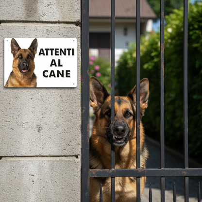 Pubblimania „Vorsicht vor dem Deutschen Schäferhund“-Schild aus 3 mm starkem Aluminiumverbundmaterial