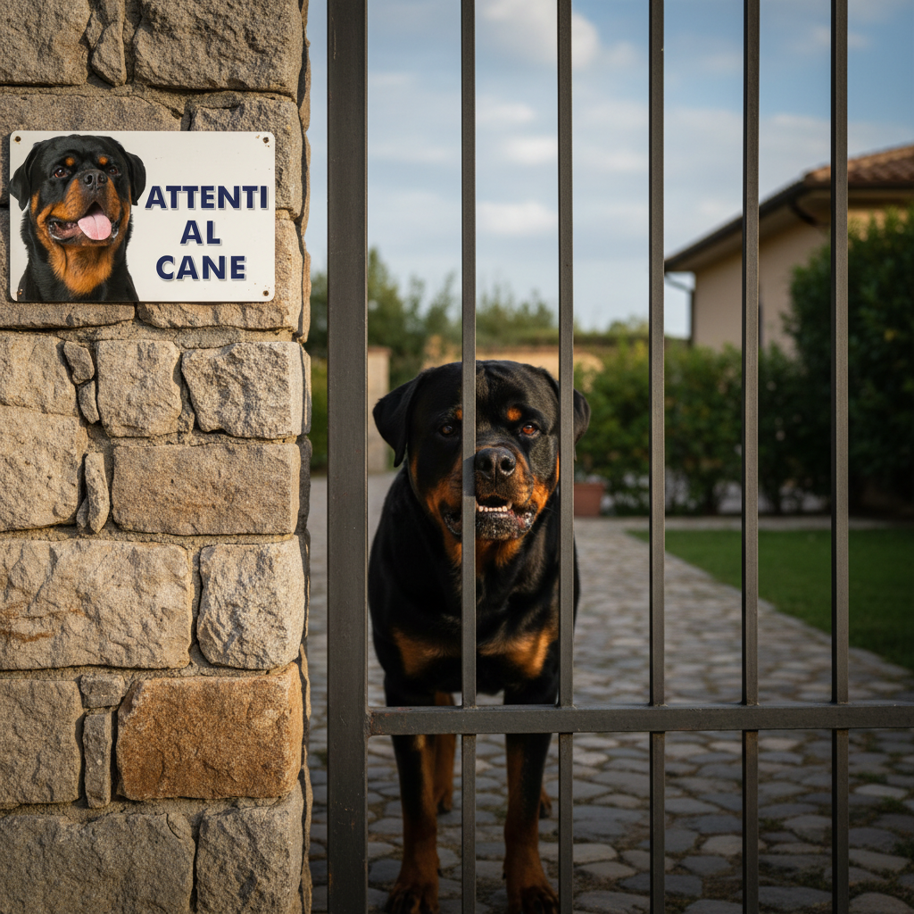 Pubblimania „Vorsicht vor dem Rottweiler“-Schild aus 3 mm starkem Aluminiumverbundmaterial