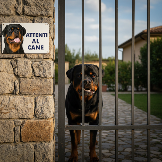 Pubblimania „Vorsicht vor dem Rottweiler“-Schild aus 3 mm starkem Aluminiumverbundmaterial