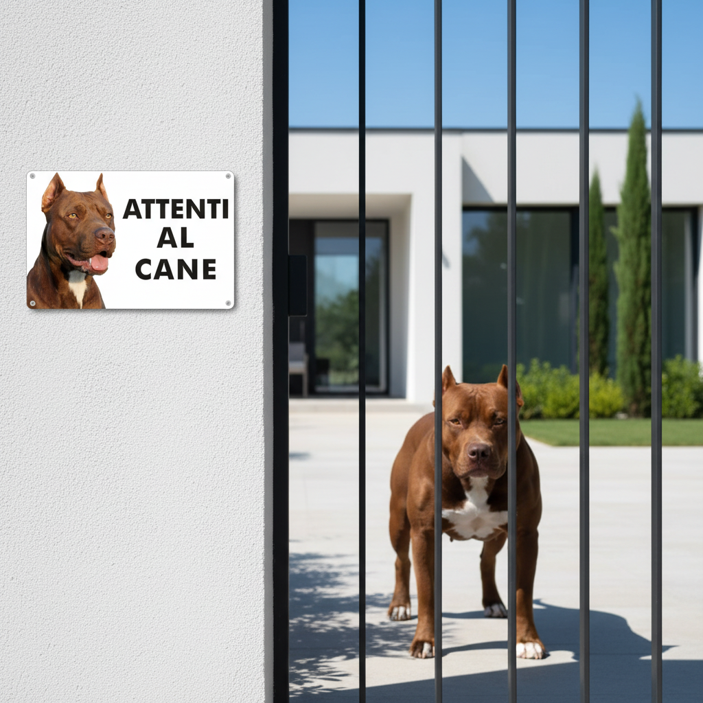 Pubblimania „Vorsicht vor Pitbull“-Schild aus 3 mm Aluminium für den Außenbereich