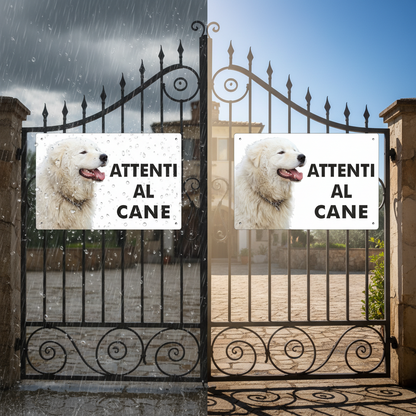 Pubblimania „Vorsicht vor dem Maremma-Schäferhund“-Schild aus 3 mm starkem Aluminiumverbundmaterial