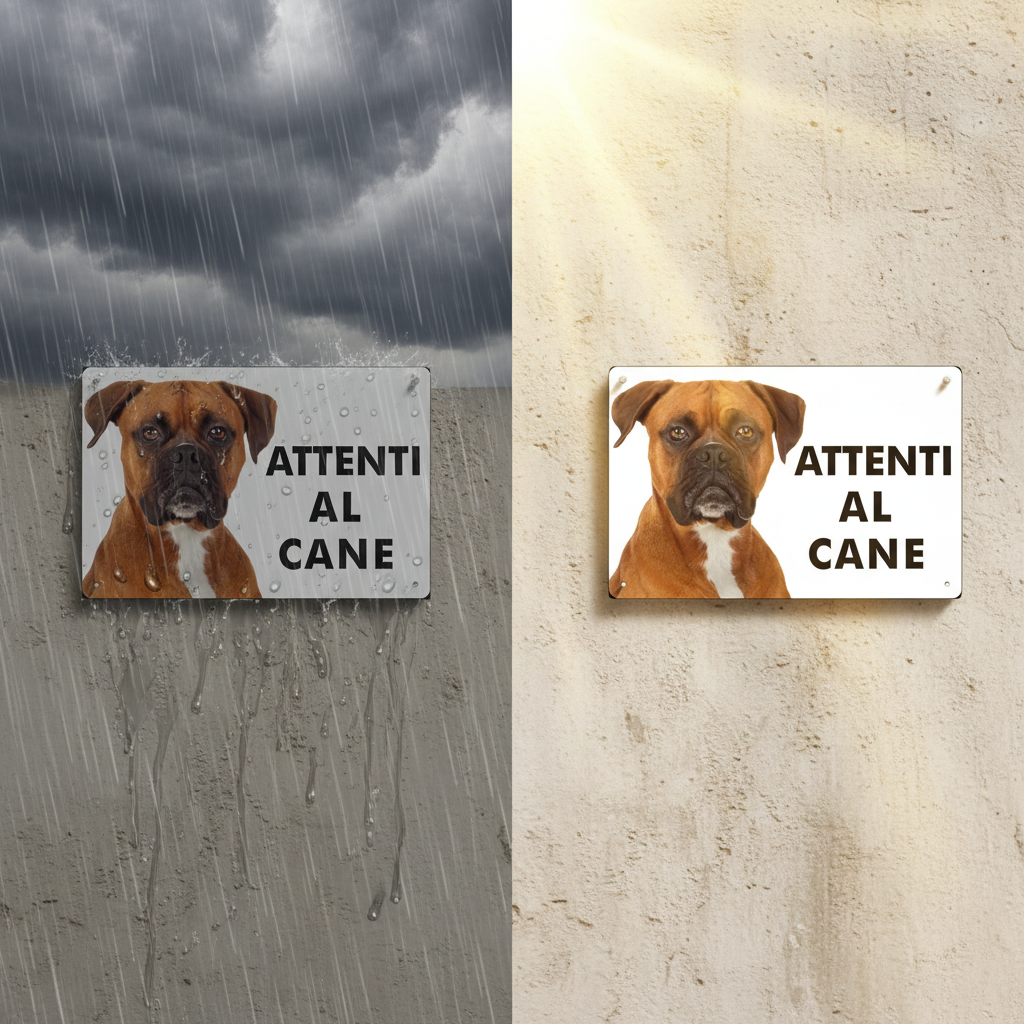 Cartello Boxer su muro in condizioni climatiche estreme