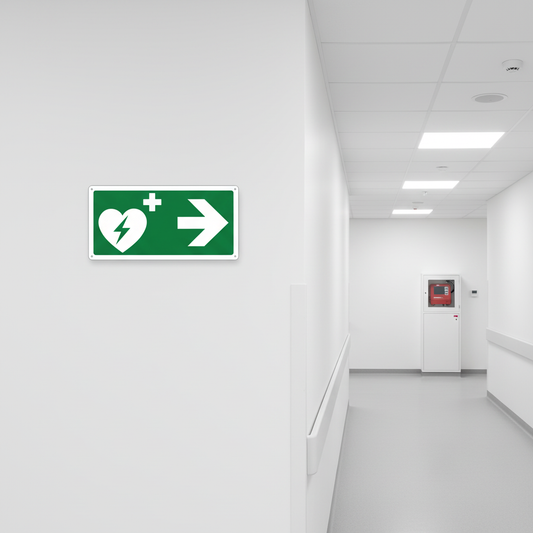 Cartello segnaletica defibrillatore in ospedale