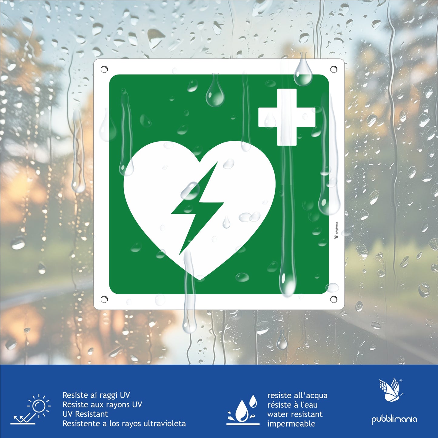 Pubblimania Cartello DEFIBRILLATORE in alluminio composito 3 mm di spessore