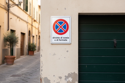 Cartello Divieto di Sosta installato a muro