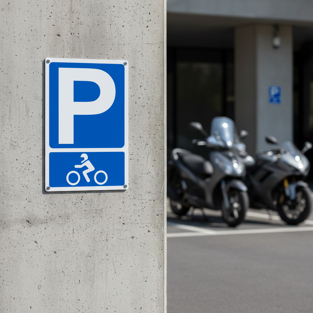 Cartello Parcheggio Moto installato su muro