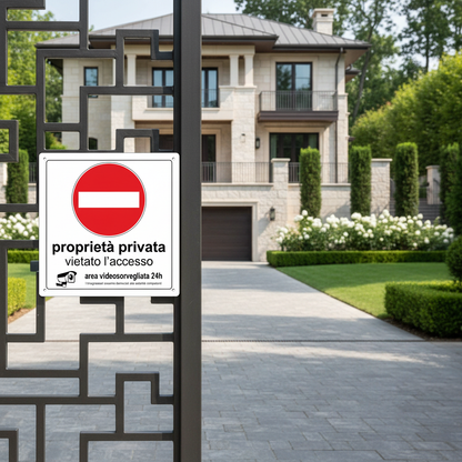 Cartello Proprietà privata su cancello villa di lusso