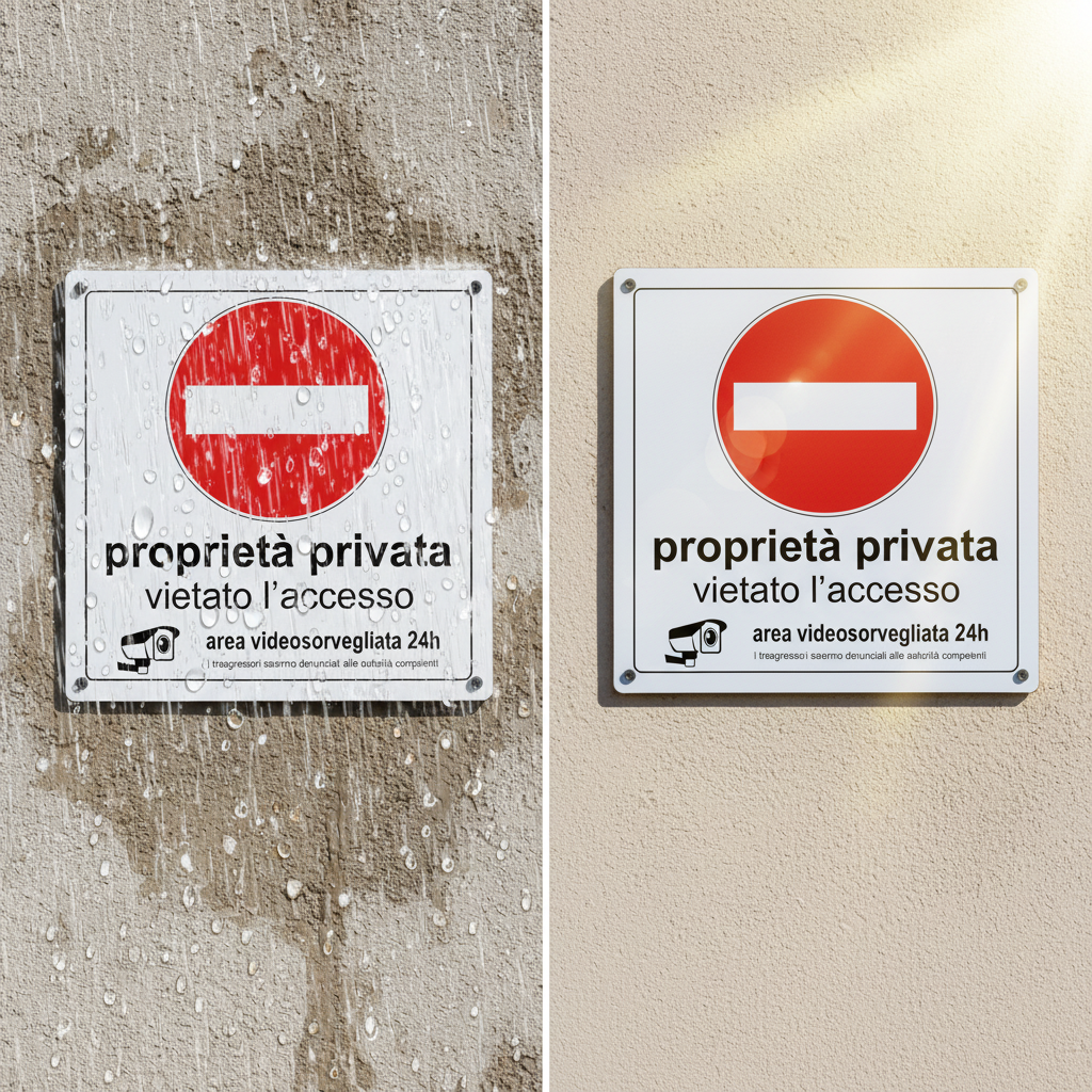 Cartello Proprietà privata - Test durabilità pioggia e sole