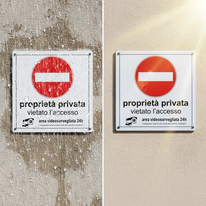 Cartello Proprietà privata - Test durabilità pioggia e sole