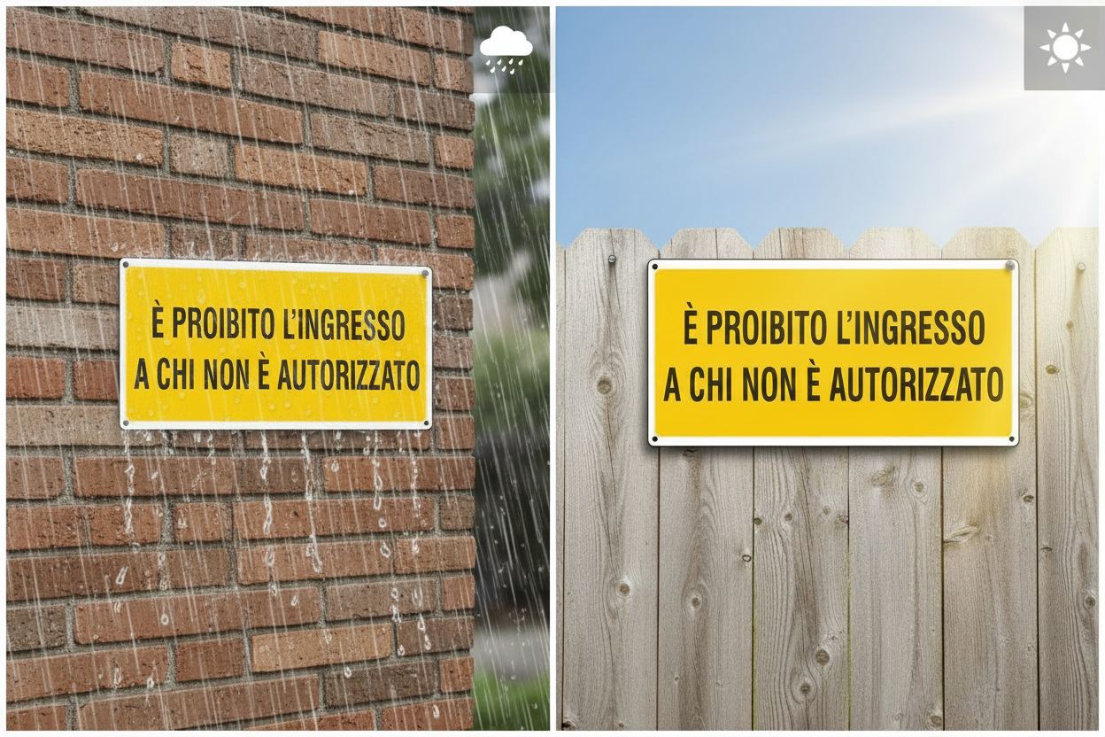 Cartello resistente a pioggia e sole con icone