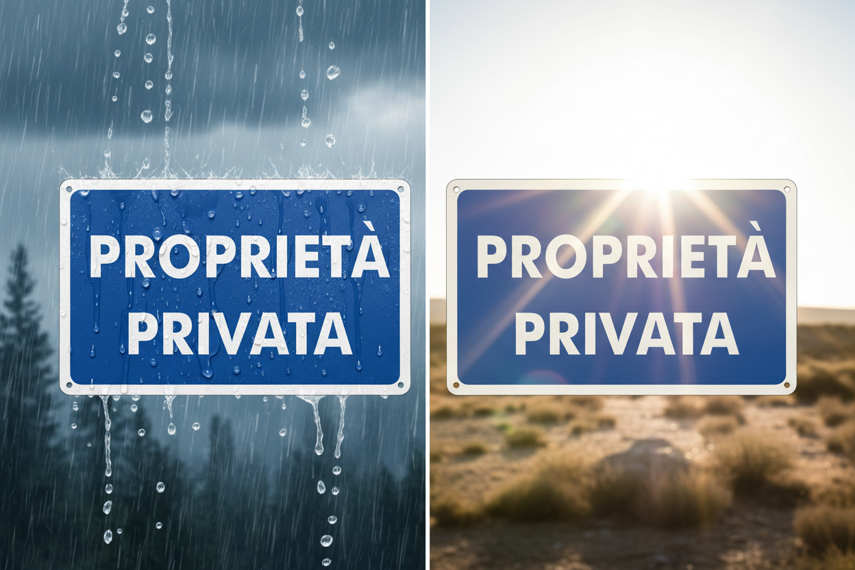 Cartello resistente a pioggia e sole