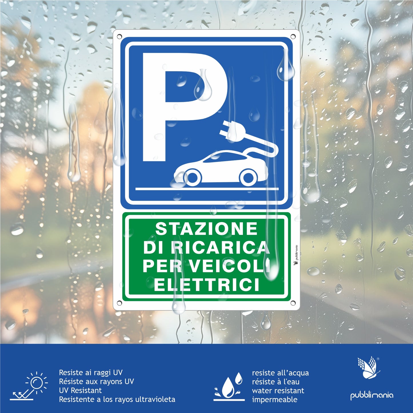 Panneau de borne de recharge pour véhicules électriques Pubblimania avec votre logo en aluminium pour une utilisation en extérieur, métal résistant, épaisseur 3 mm