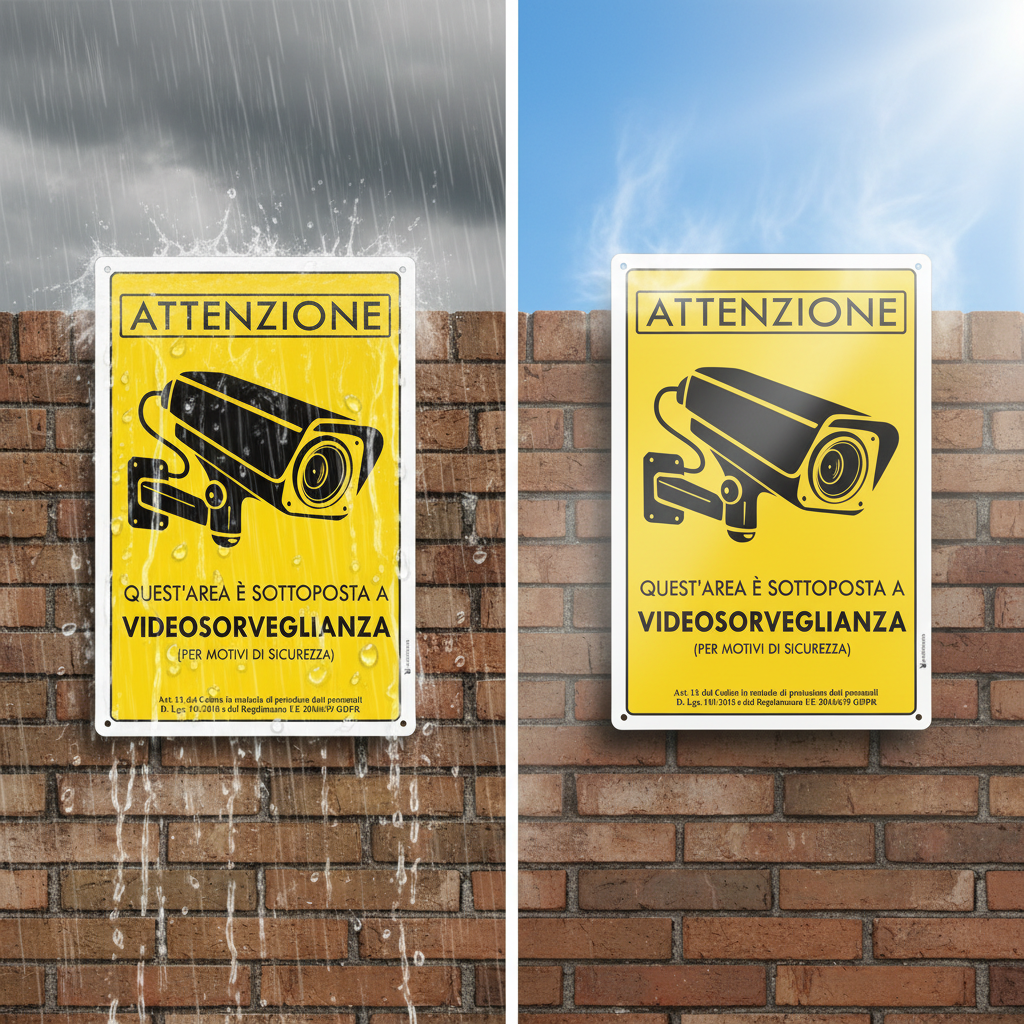 Cartello videosorveglianza resistente a pioggia e sole