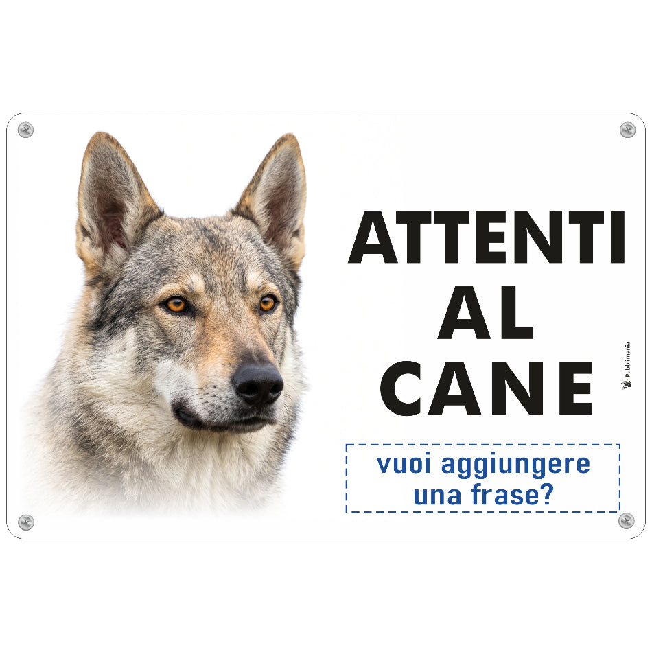 cartello attenti al cane lupo cecoslovacco in alluminio di pubblimania