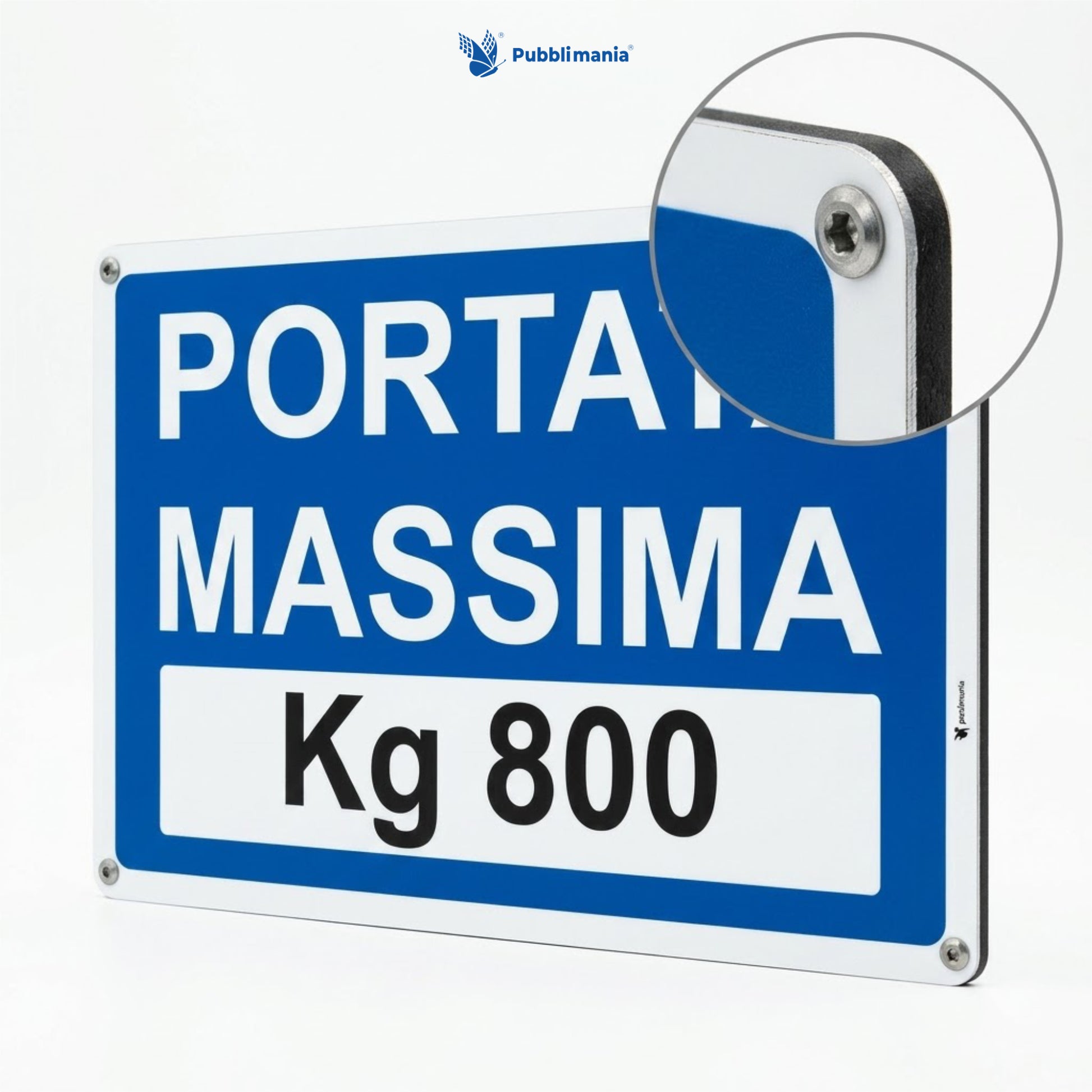 cartello portata massima scafali in dibond alluminio