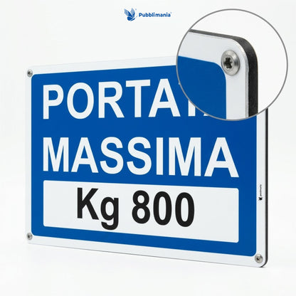 cartello portata massima scafali in dibond alluminio