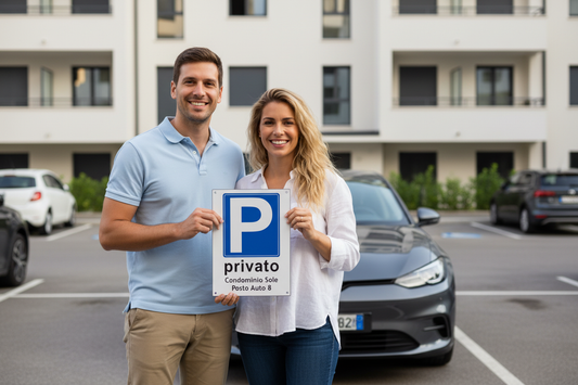 Coppia con cartello parcheggio privato