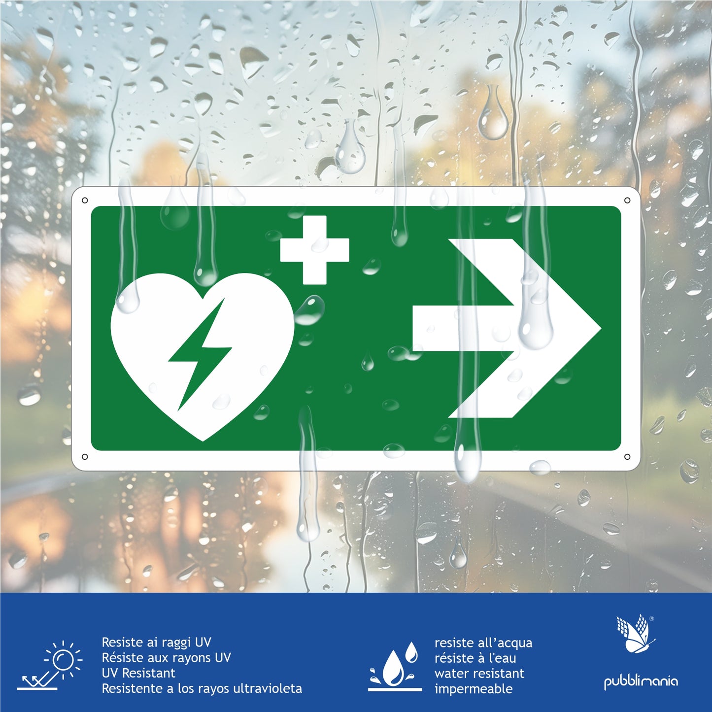 pubblimania cartello in dibond segnale in alluminio composito da 3 millimetri di spessore robusto con 4 fori agli angoli segnaletica cartello freccia defibrillatore resistente alle intemperie