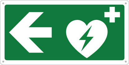 Panneau DEFIBRILLATEUR DEA avec flèche vers la droite en aluminium composite de 3 mm d'épaisseur (29x14,5 cm)