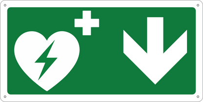 Panneau DEFIBRILLATEUR DEA avec flèche vers la droite en aluminium composite de 3 mm d'épaisseur (29x14,5 cm)