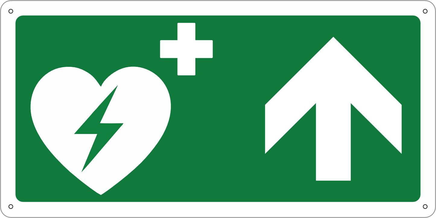 Panneau DEFIBRILLATEUR DEA avec flèche vers la droite en aluminium composite de 3 mm d'épaisseur (29x14,5 cm)
