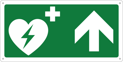 Panneau DEFIBRILLATEUR DEA avec flèche vers la droite en aluminium composite de 3 mm d'épaisseur (29x14,5 cm)