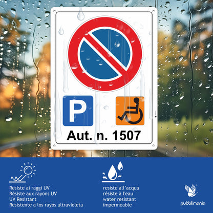 Pubblimania Cartello PARCHEGGIO RISERVATO DISABILI DIVIETO DI SOSTA in alluminio da 3 mm