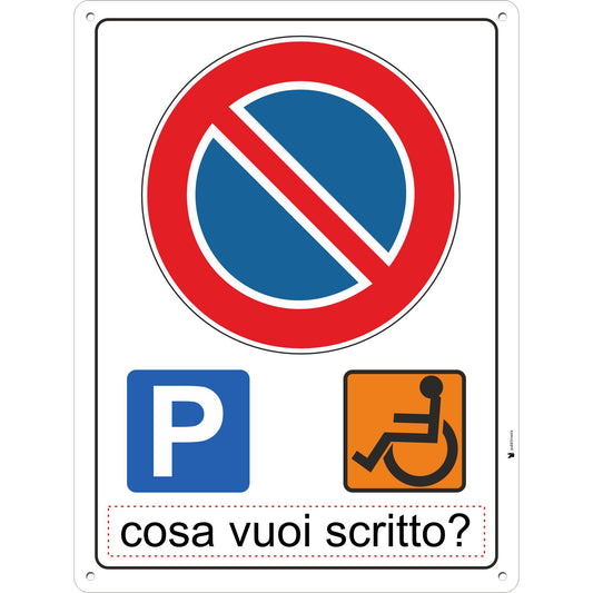 Pubblimania Cartello PARCHEGGIO RISERVATO DISABILI DIVIETO DI SOSTA in alluminio da 3 mm
