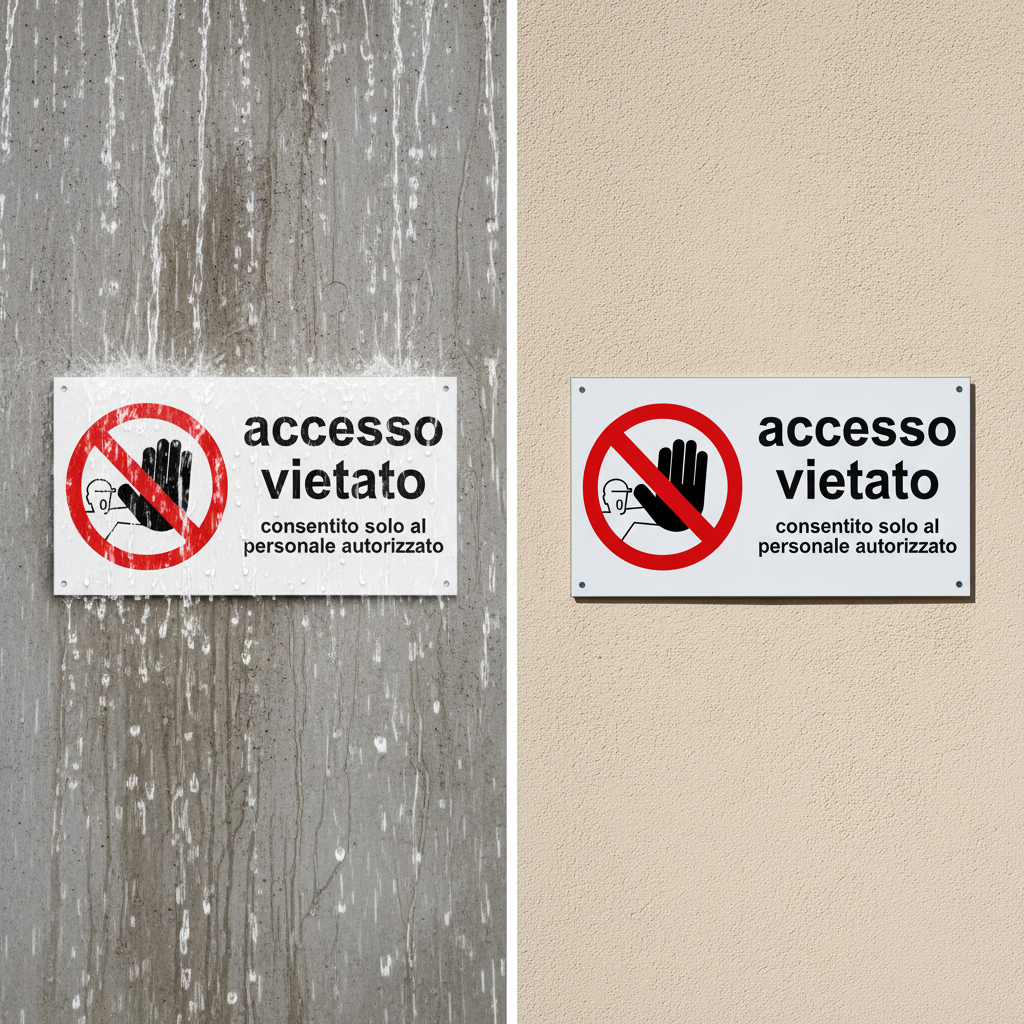 Durabilità cartello Accesso Vietato - resistenza pioggia e sole