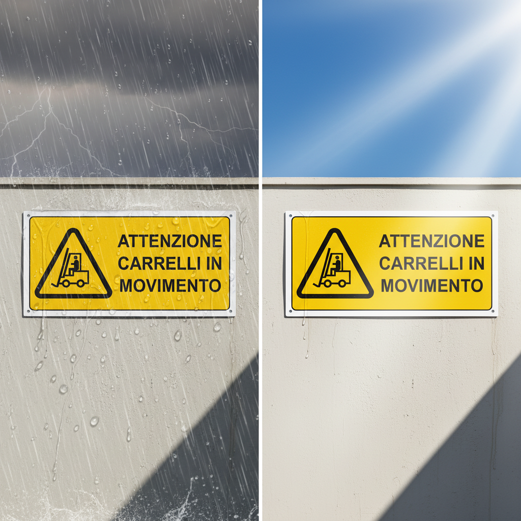 Durabilità cartello carrelli - pioggia e sole