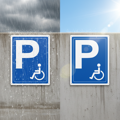 Durabilità cartello parcheggio disabili - resistenza pioggia e sole dibond