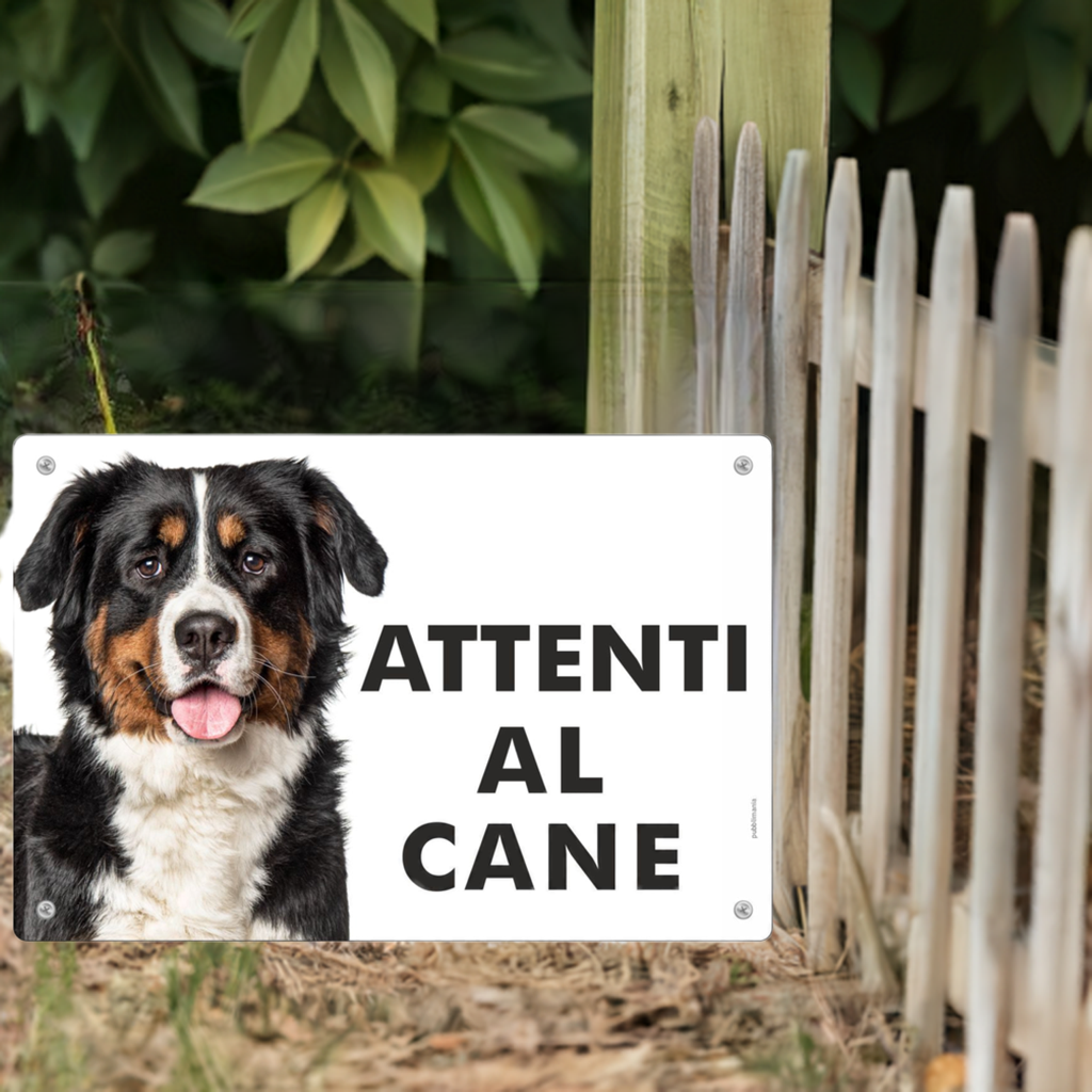 Pubblimania Cartello Attenti al Cane Bovaro del Bernese in alluminio composito da 3 mm