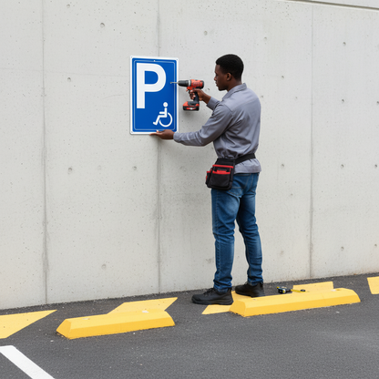 Installazione cartello parcheggio disabili con strisce gialle
