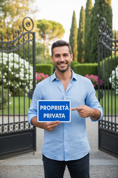 Modello presenta cartello Proprietà Privata