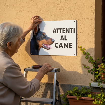 Nuova versione anziana che installa cartello Dobermann