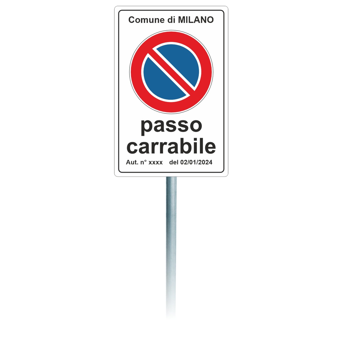 Pubblimania CARTELLO PASSO CARRABILE 40X60, per installazione a paletto. Completo di Staffe e Bulloni