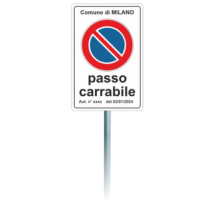 Pubblimania CARTELLO PASSO CARRABILE 40X60, per installazione a paletto. Completo di Staffe e Bulloni