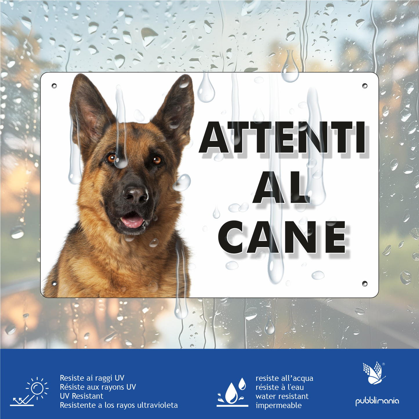 Pubblimania „Vorsicht vor dem Deutschen Schäferhund“-Schild aus 3 mm starkem Aluminiumverbundmaterial