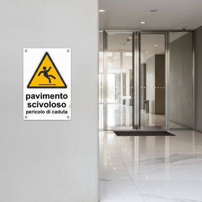 Cartello pavimento scivoloso ingresso stabile moderno