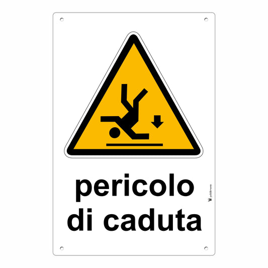 cartello pericolo di caduta in alluminio composito da 3 mm di spessore con 4 fori agli angoli