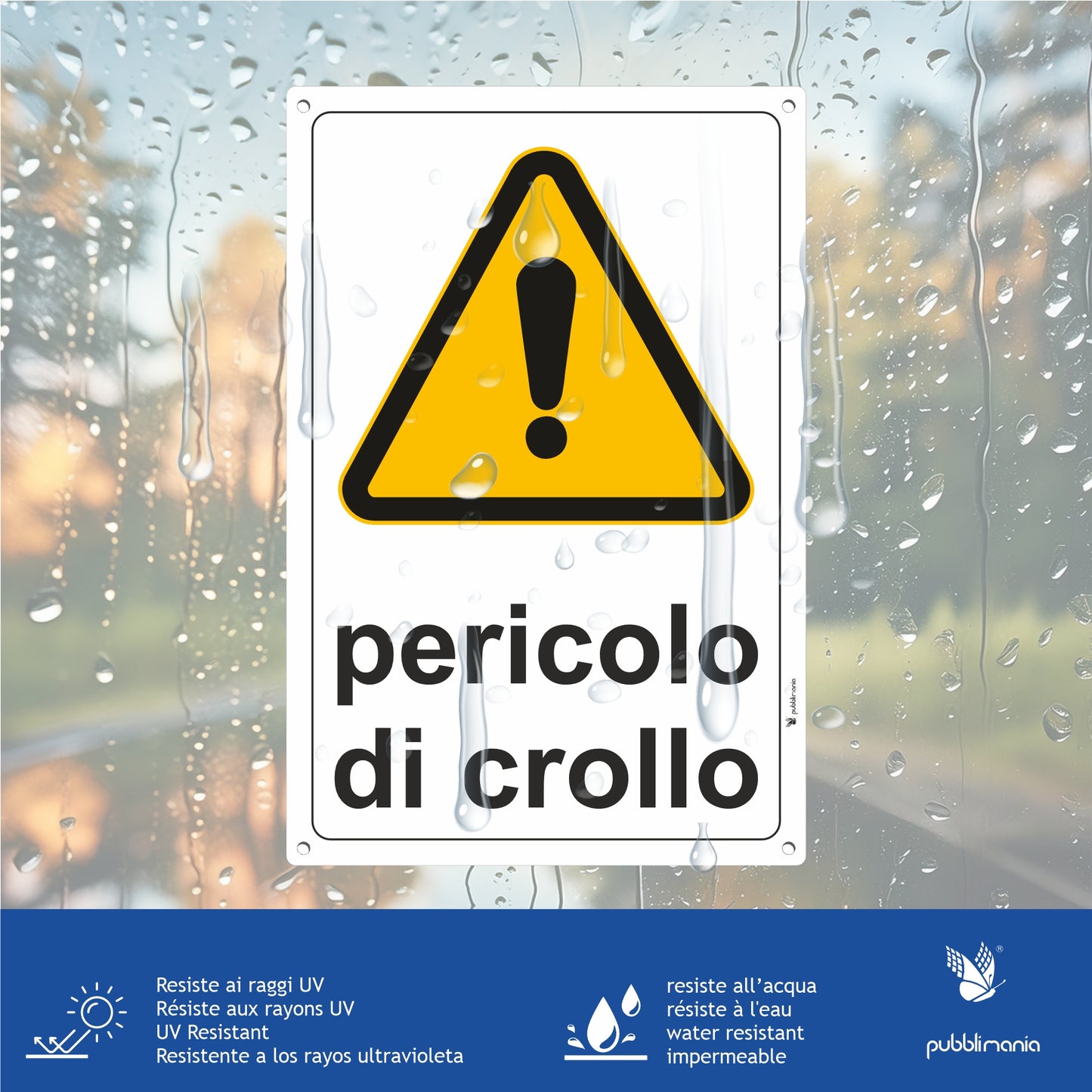 pericolo di crollo cartello in alluminio composito da 3 mm di spessore con 4 fori agli angoli cartello segnale