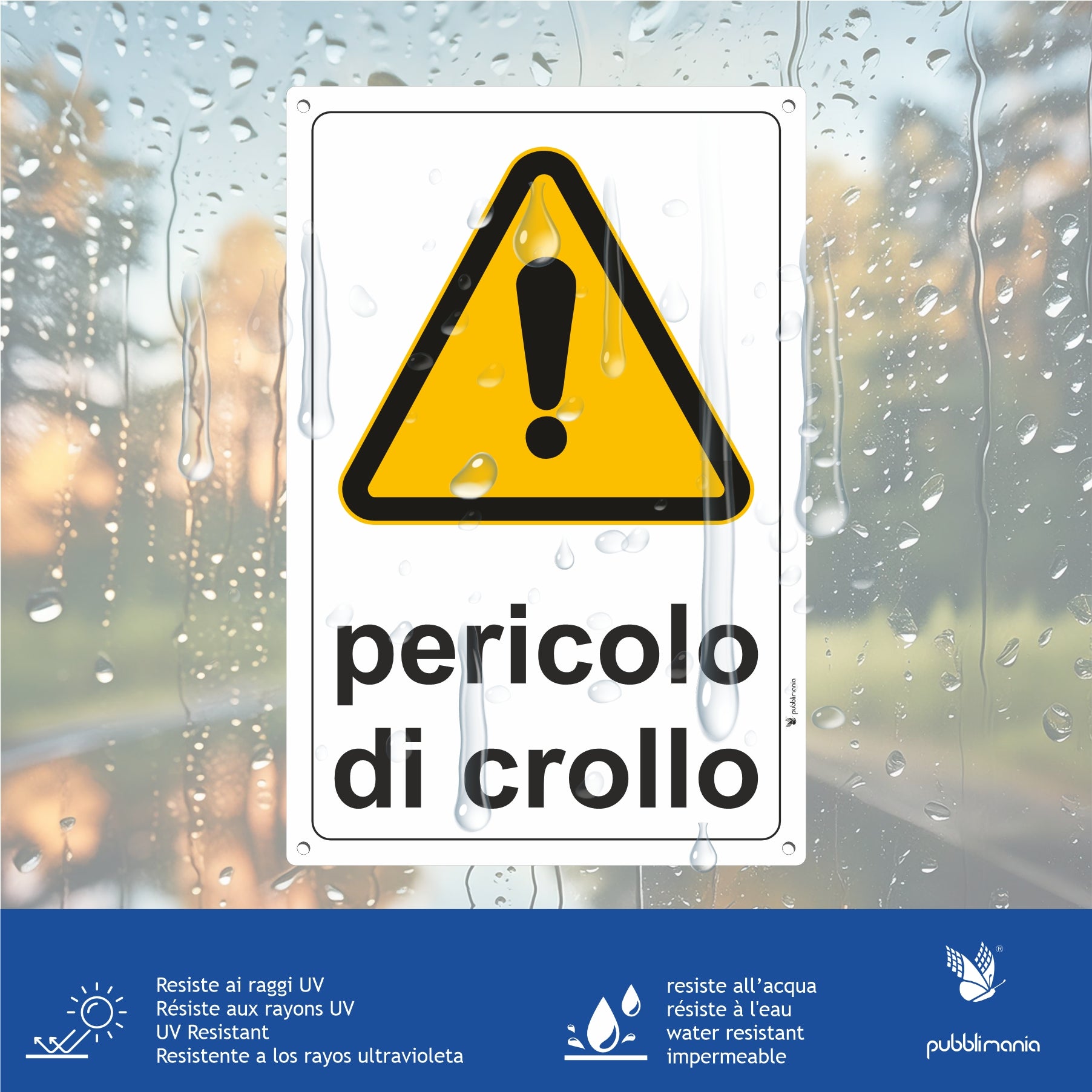 pericolo di crollo cartello in alluminio composito da 3 mm di spessore con 4 fori agli angoli cartello segnale