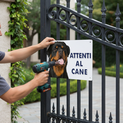 Pubblimania „Vorsicht vor dem Rottweiler“-Schild aus 3 mm starkem Aluminiumverbundmaterial
