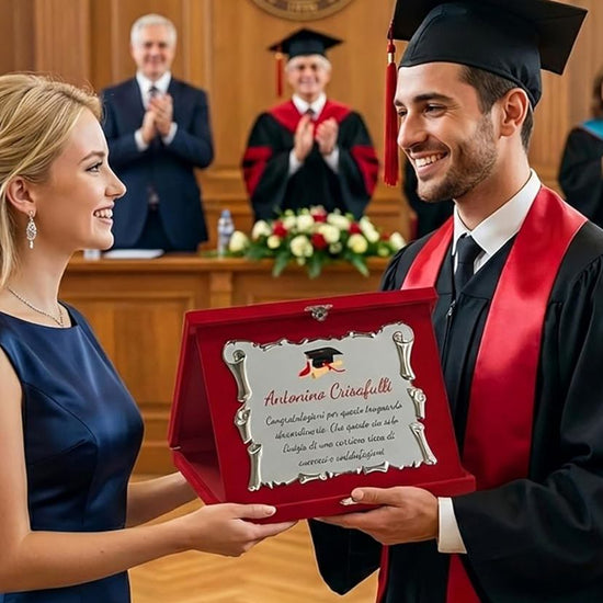 cofanetto con targa pergamena per laurea compleanno pensione nozze