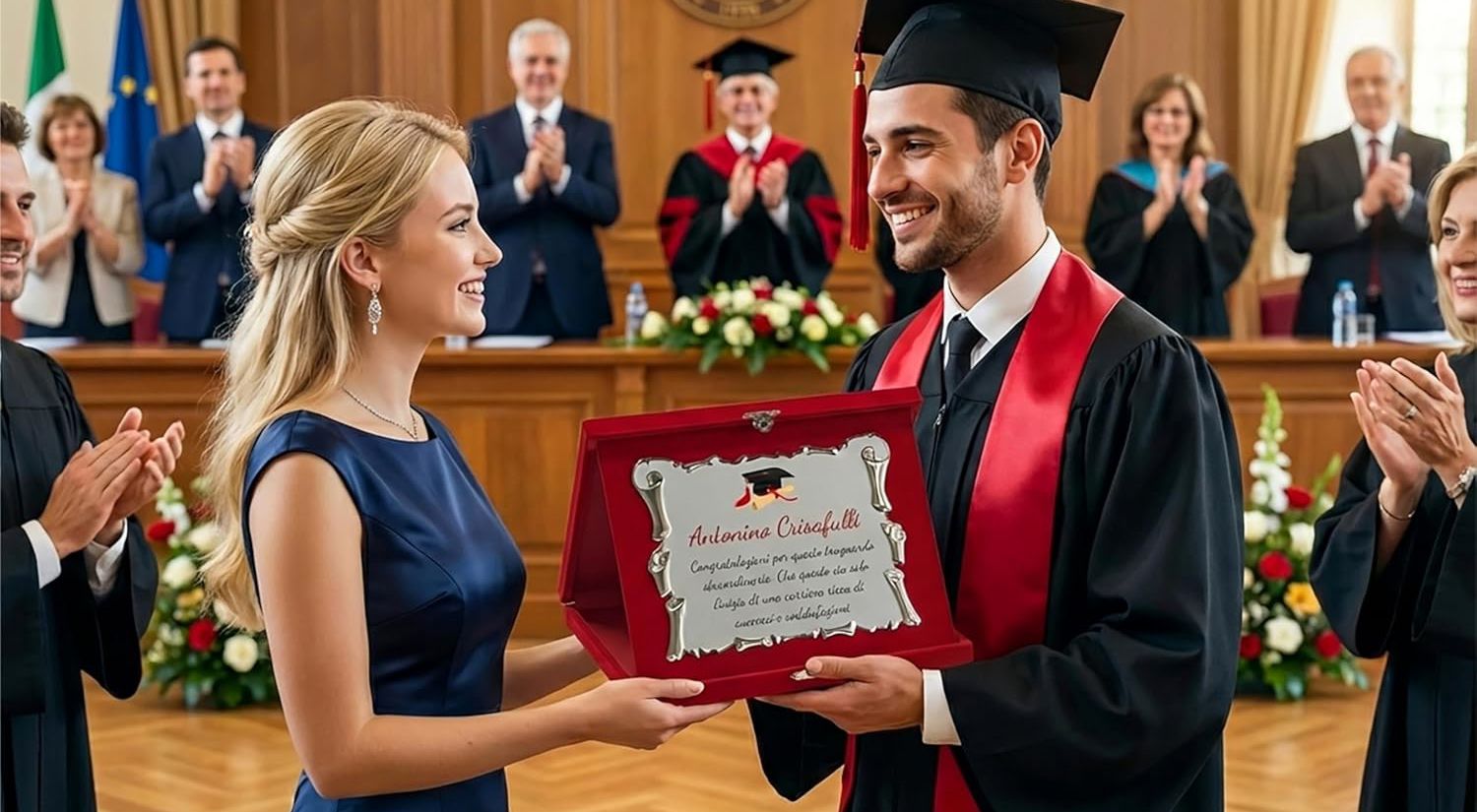 cofanetto con targa pergamena per laurea compleanno pensione nozze
