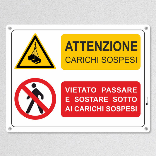 Pubblimania Cartello CARICHI SOSPESI in alluminio da 3 mm per esterno