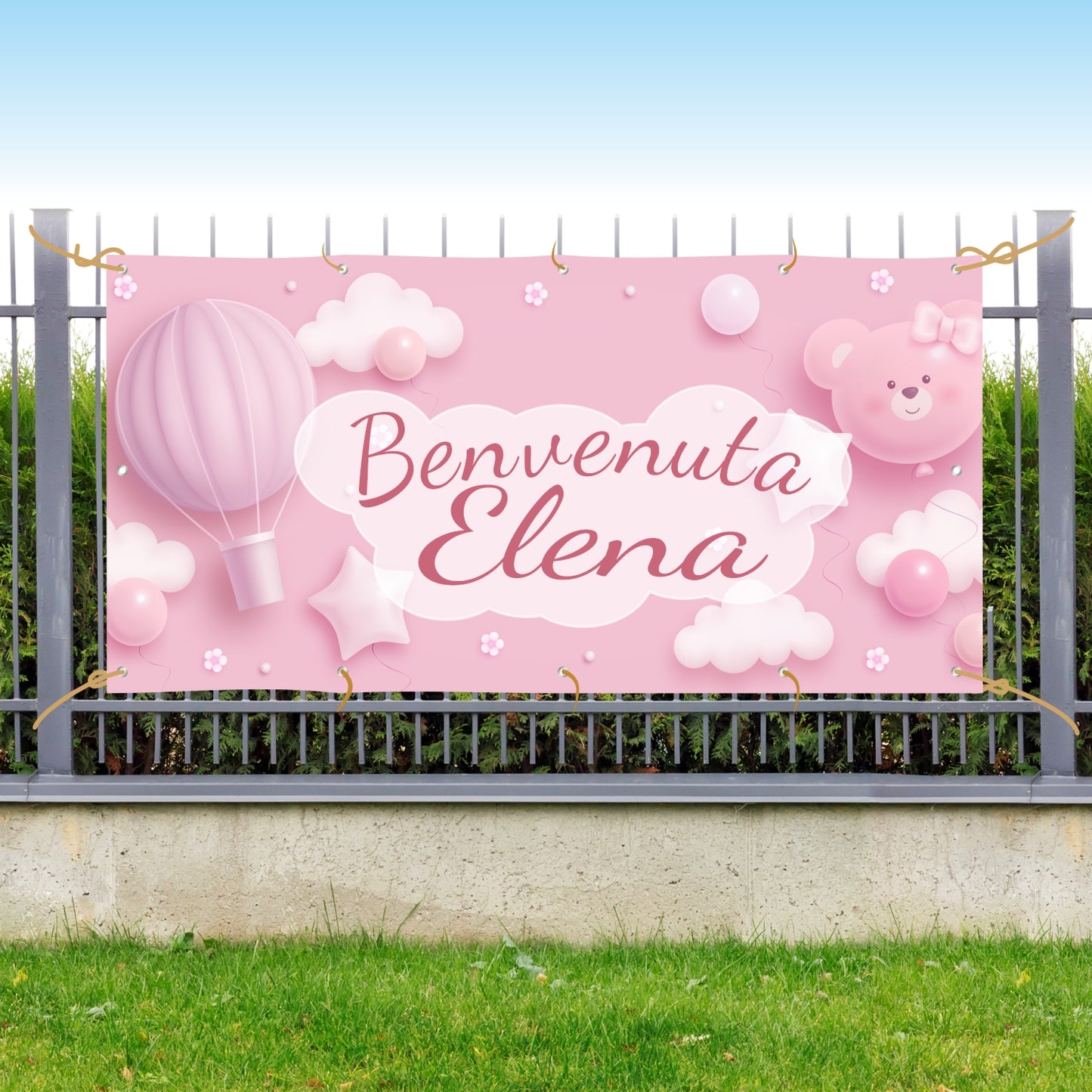 Pubblimania Striscione Nascita maschietto bimbo Personalizzato. Banner  in PVC per esterno con occhielli