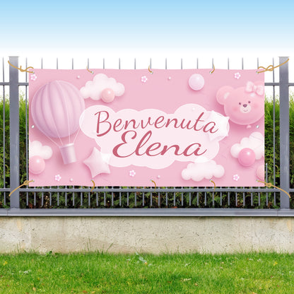 Pubblimania Striscione Nascita maschietto bimbo Personalizzato. Banner  in PVC per esterno con occhielli